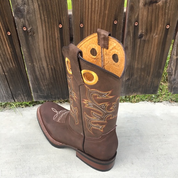 Men’s Western cowboy Rodeo Brown Boots Genuine Leather Bota Vaquera Choco 721 - Picture 4 of 6